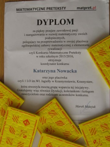 Nasi uczniowie w Ogólnopolskim Konkursie „Matematyczne Preteksty”!